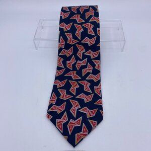 Gitman Bros. Men's 100% Silk Neck Tie Made In USA Navy Blue Red Origami Figure